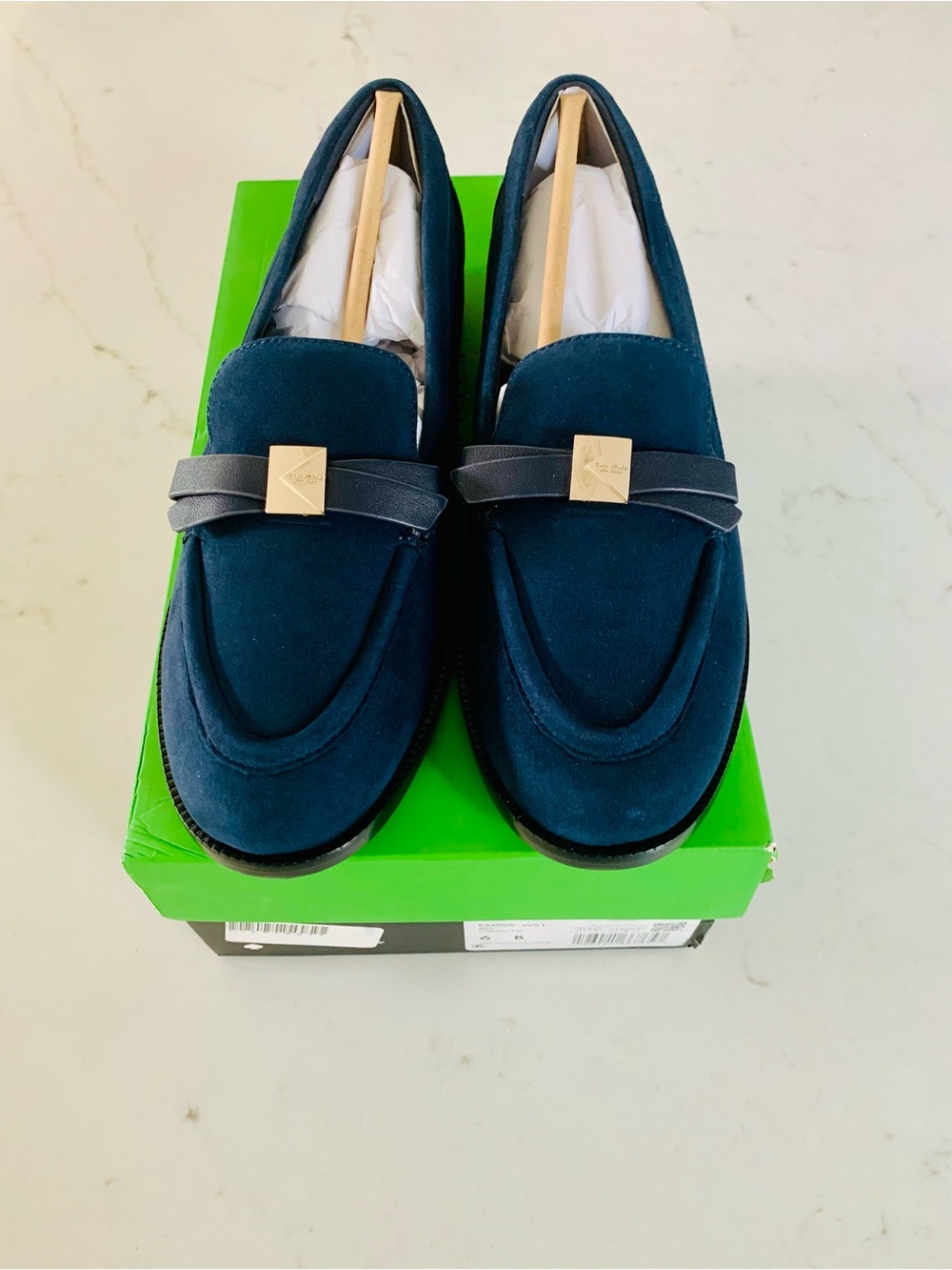 Kate Spade Deco Bow Suede Loafers in Captain Navy - Size 6
